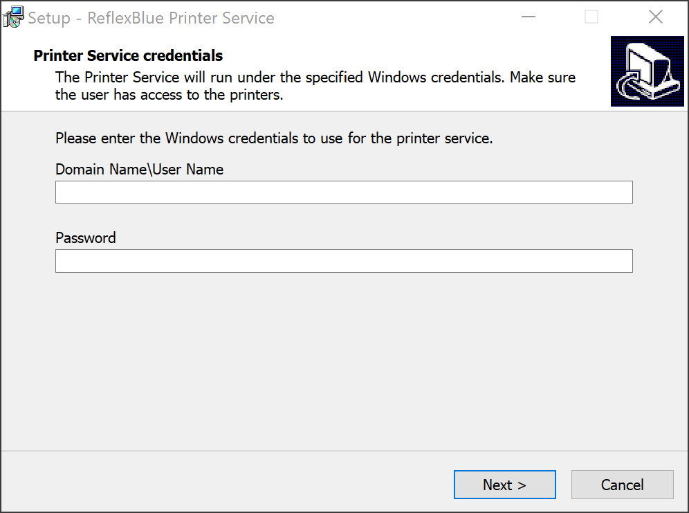 Printer Service installatiescherm
