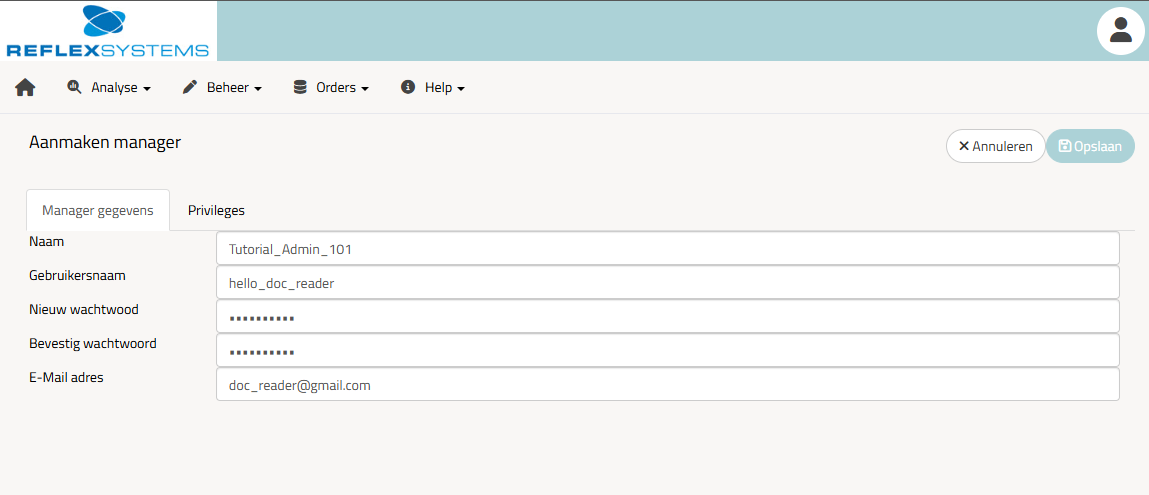 Gebruiker configuratie