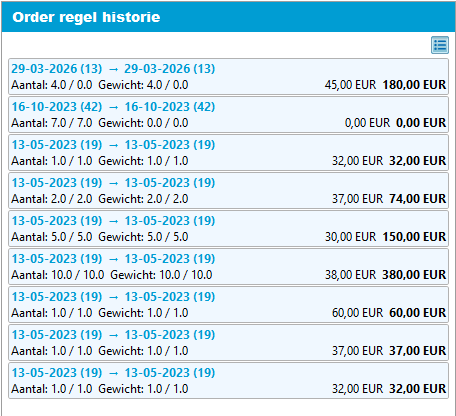 Orderregelhistorie compacte weergave