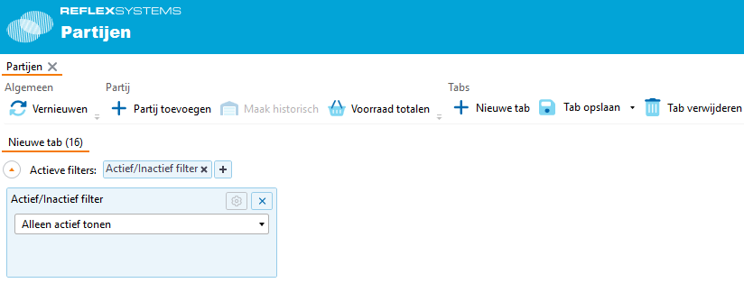 Partijen actief/inactief filter