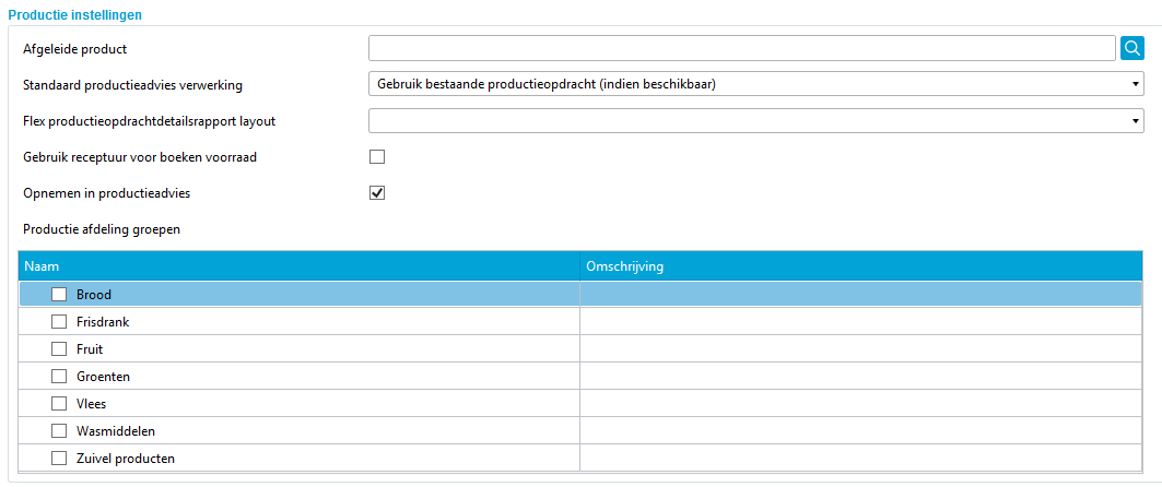 Recept en productie: opnemen in productieadvies