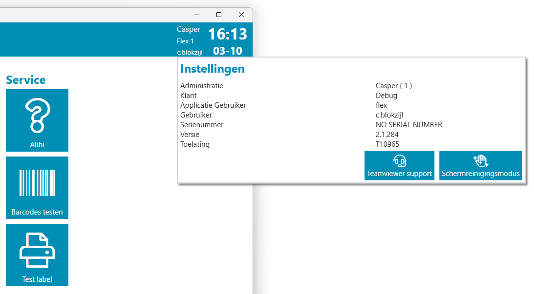 Instellingen menu op de Flex 3000